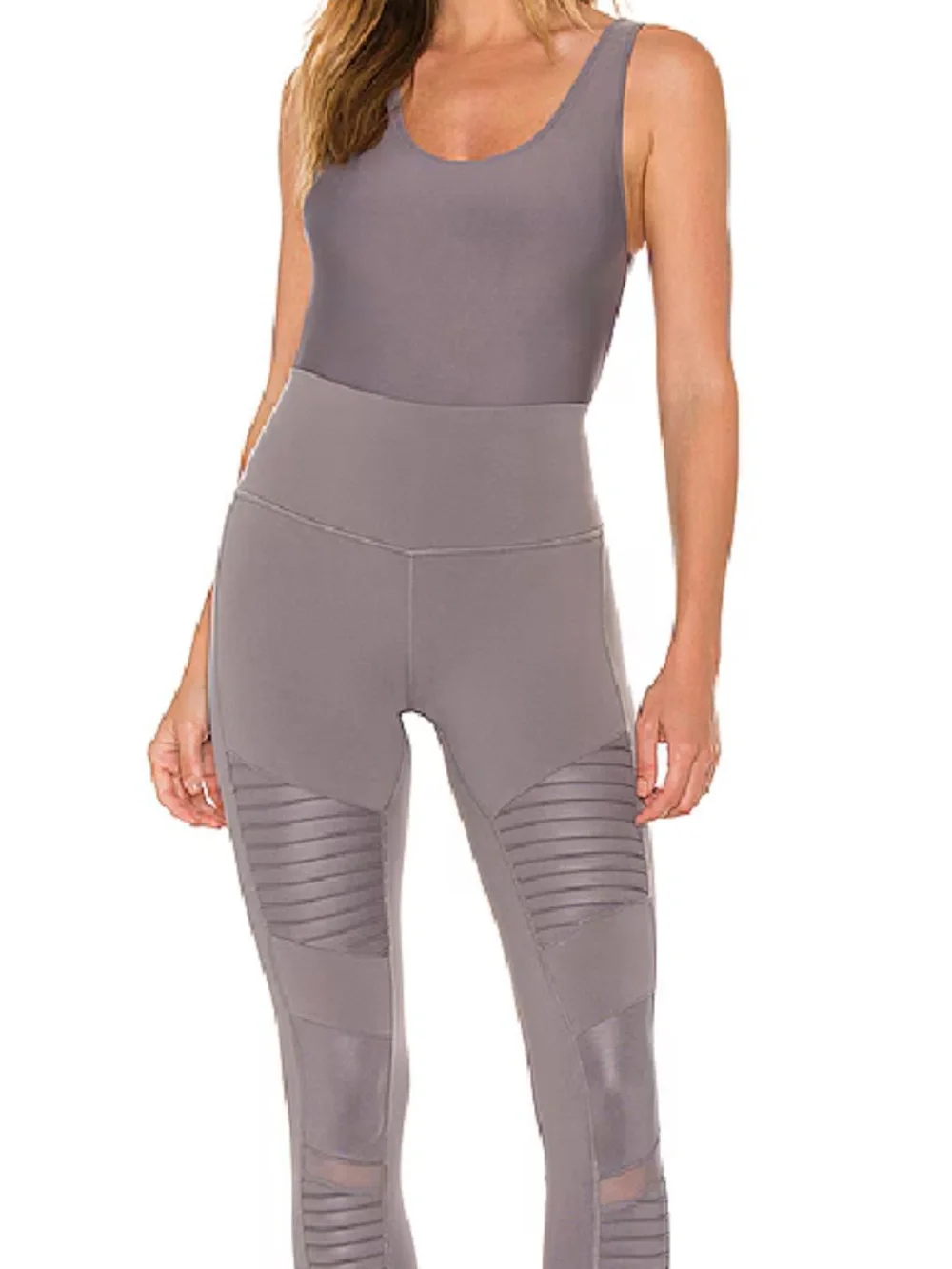 Alo Yoga 2-Piece Matching Activewear Set in Purple Dusk. Moto Leggings+Bodysuit